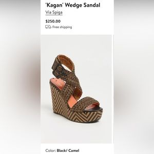 Via Spiga tan and black leather wedge heel